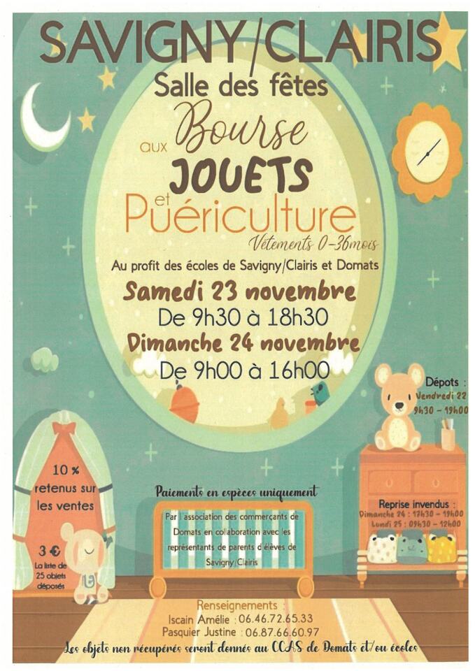 Bourse aux Jouets 23 et 24/11/2024 Savigny sur Clairis