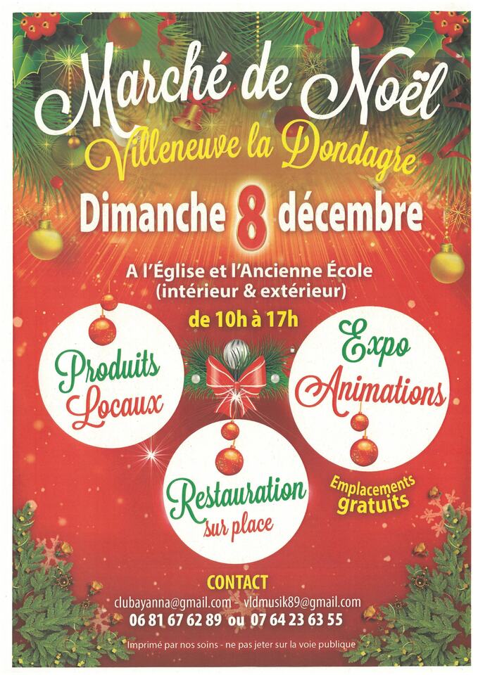 Marché de Noël Villeneuve la Dondagre le 8/12/2024