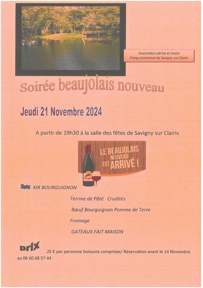 Soirée Beaujolais nouveau 21/11/2024